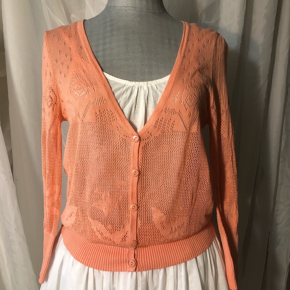 FEVER coral crochet cardigan in Small